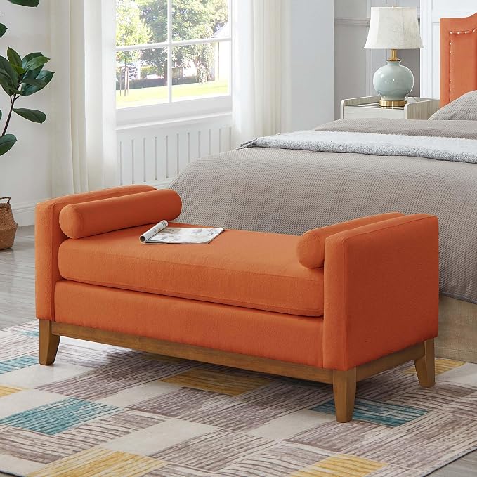 51” Bed Ottoman Bench for Bedroom, Boucle Upholstered End of The Bed Bench by Unknown