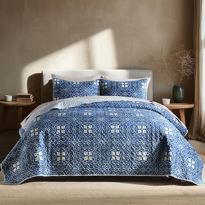 Cotton Reversible Quilt Set Twin Size, Boho Floral Patchwork Bedspread Coverlet - Image 7