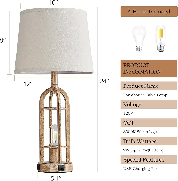 SRJJA Table Lamps for Living Room End Table Set of 2 - Image 6