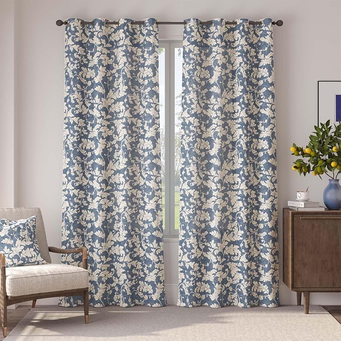 jinchan Blue Floral Blackout Curtains 84 Inch Farmhouse Grommet 2 Panels | Room - Image 3