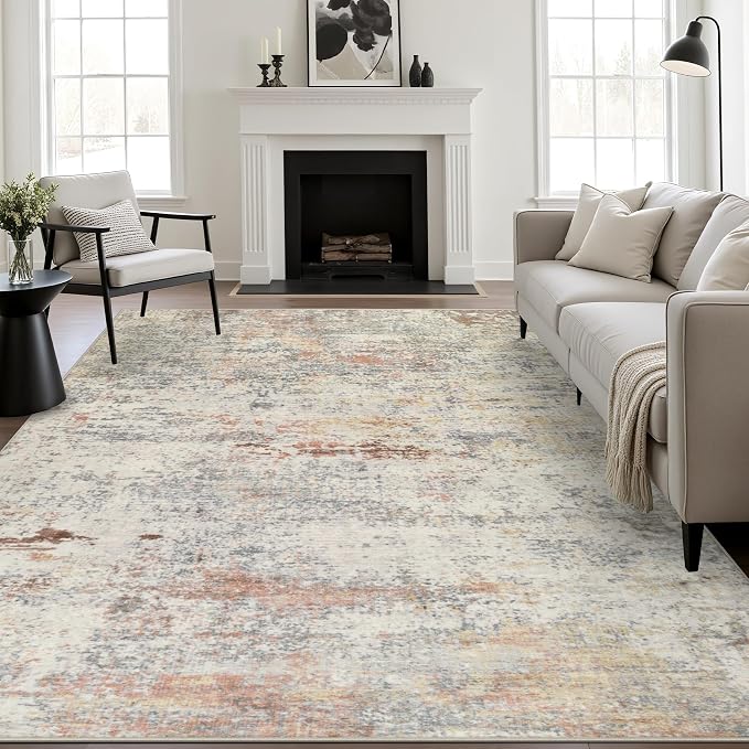 5x7 Area Rug Living Room: Modern Washable Indoor Soft Carpet Taupe | - Image 2