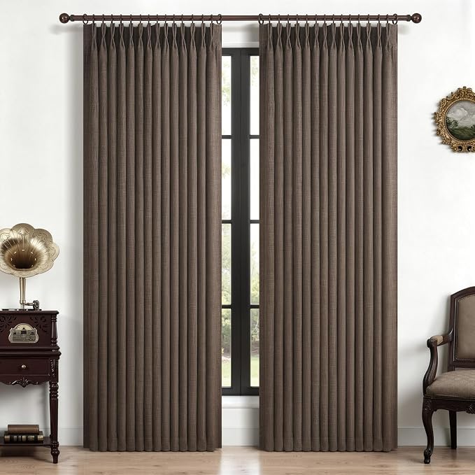 Blackout Dual Layer Thick Linen Room Divider Curtains 78 Inches Long, Dark Flax by PleatedDrapes