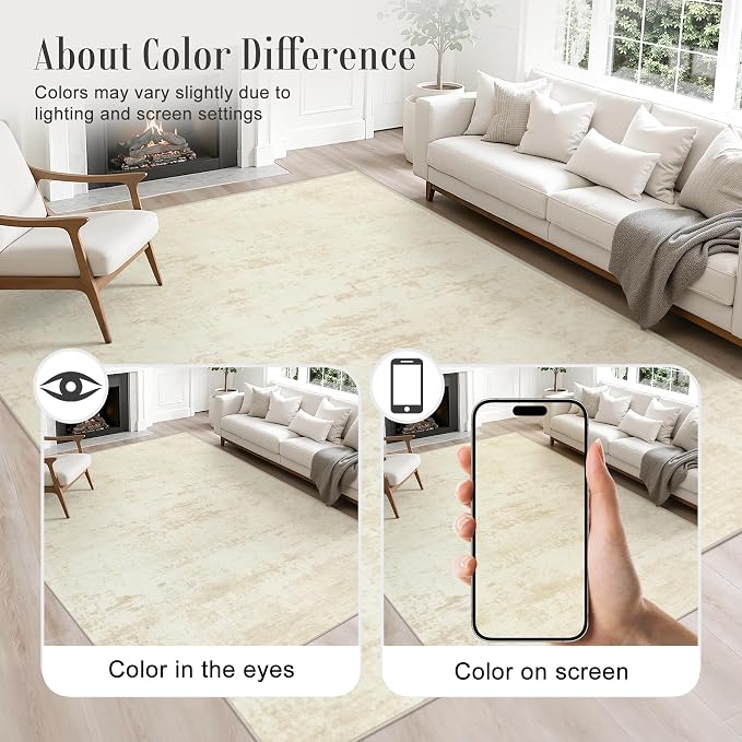 10x14 Area Rug Living Room: Modern Washable Indoor Carpet Beige | - Image 5