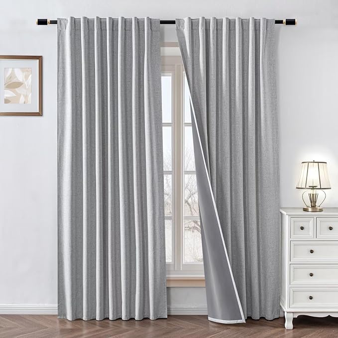 100% Blackout Curtains 84 inch Length 2 Panels Faux Linen Long Drapes by Zyvola