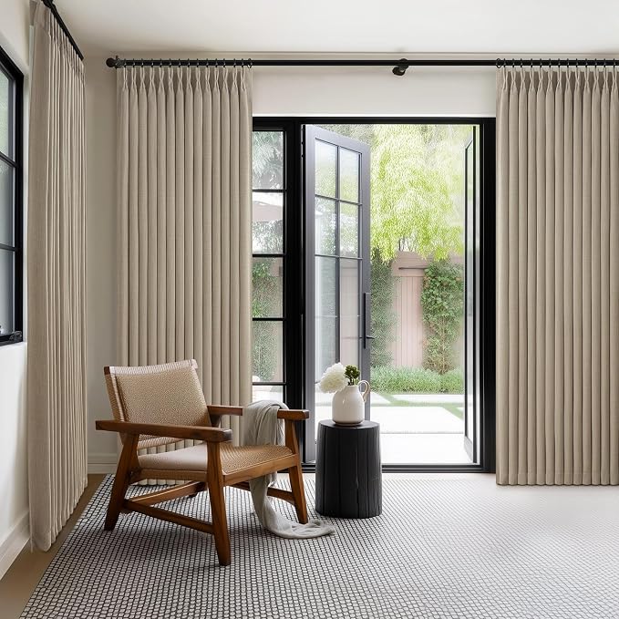 Pleated Linen 100% Blackout Taupe Curtains 96 Inches Long - Image 8