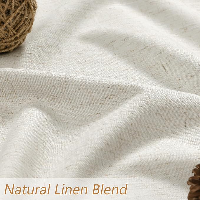 100% Blackout Linen Curtains for Bedroom 78 Inches Long Natural Cream Black Out - Image 4