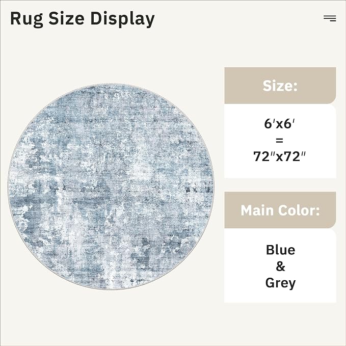 Soalmost Abstract 6x6 Round Rug 6ft Circle Living Room Rugs, Low Pile Stain - Image 5