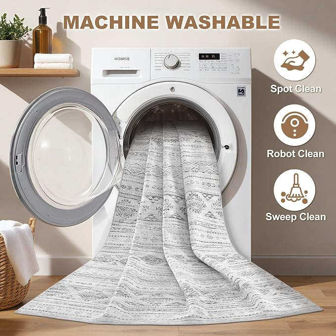 Nakagishi Boho 5x7 Area Rug Living Room Rugs Machine Washable Dark Gray | Soft - Image 3
