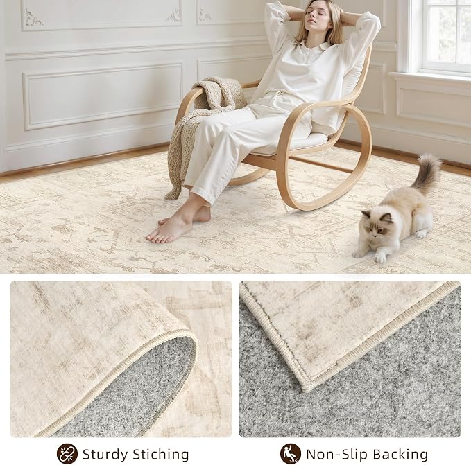 10x12 Area Rugs Living Room: Bedroom Washable Carpet Beige/Brown | Large - Image 4