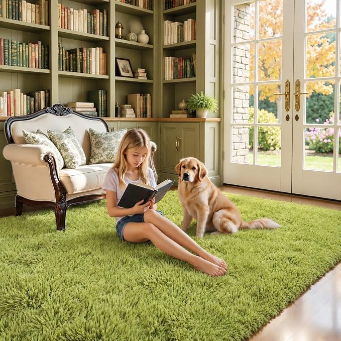 6x9 Shag Area Rug for Living Room, Grass Green Soft Plush Fluffy Carpet | - Image 3