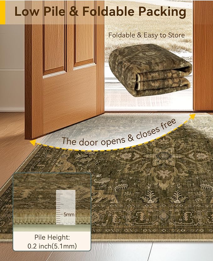 RELEANY Washable Area Rug, Water Repellent, Pet Friendly, Vintage Floral Boho - Image 5