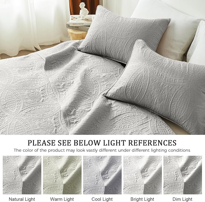 akkialla 118"x106" Light Grey California King Quilt Set, Oversized Floor-Length - Image 5