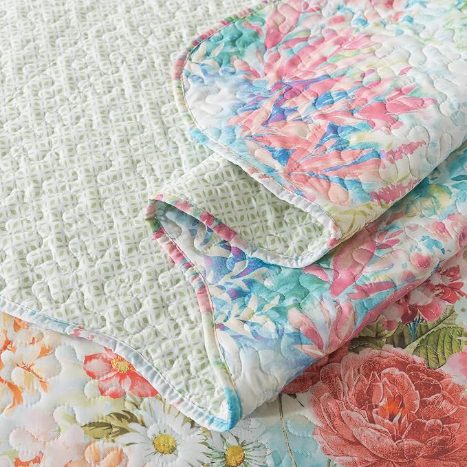 Floral Quilt Queen Quilt Set, Fade Resistant Microfiber Queen Quilt Bedding Set - Image 5