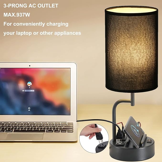 Dreamholder Table Lamp with 3 USB Charging Ports, Modern Desk Lamp with AC - Image 4