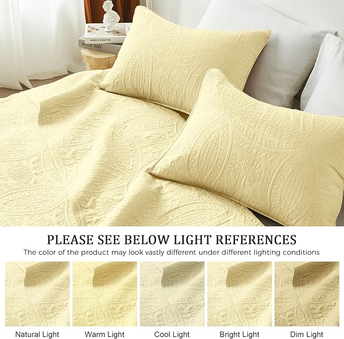 akkialla Butter Yellow Twin Quilt Set, Ultrasonic Lightweight Bedspread Coverlet - Image 5