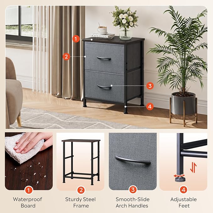 WLIVE Night Stand Set 2, Dresser and Nightstand Sets, Small Dresser - Image 5