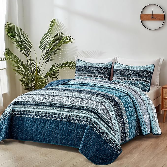 WONGS BEDDING Boho Quilt Set Twin Size, Lightweight Microfiber Bed Decor - Image 2