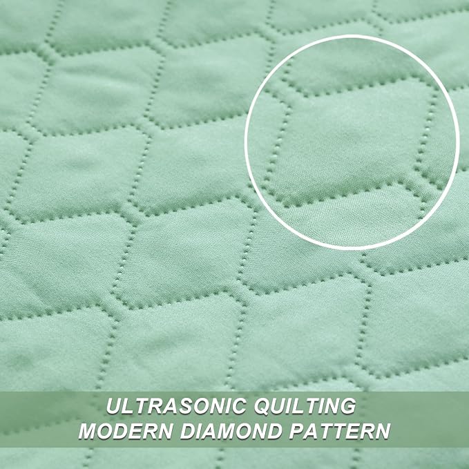 Exclusivo Mezcla Reversible Full Queen Quilt Bedding Set, Light Green | - Image 4