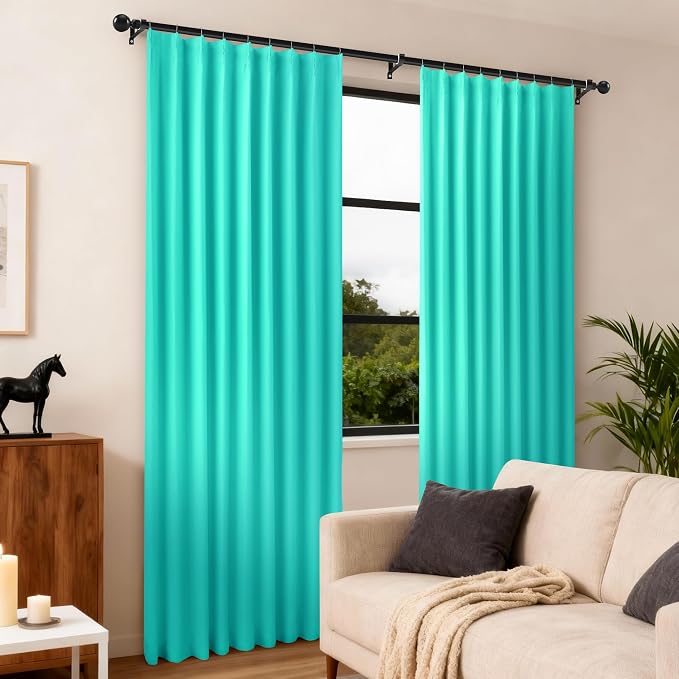 Etherealveil Turquoise Green Pinch Pleated Blackout Curtains 2P 60"x84" | Back - Image 2