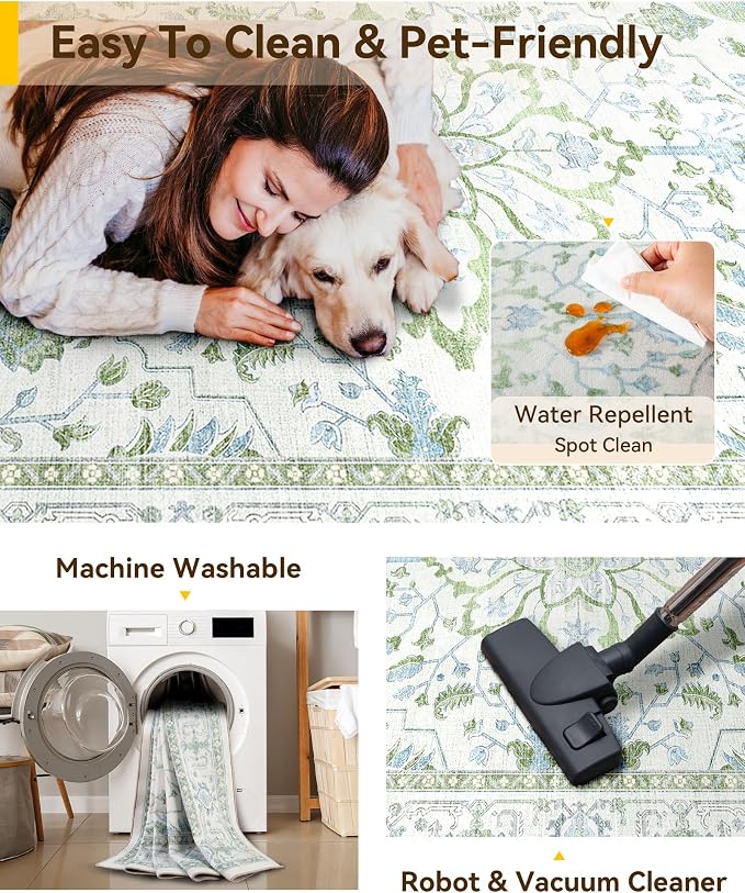 RELEANY Washable Area Rug, Small 2'x3', Water Repellent, Pet Friendly, Vintage - Image 5