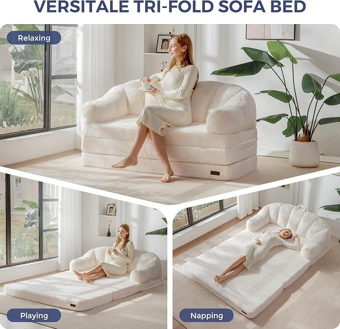 MAXYOYO Folding Sofa Bed, 2 in 1 Convertible Sofa to Lounger | Comfy Loveseat - Image 4