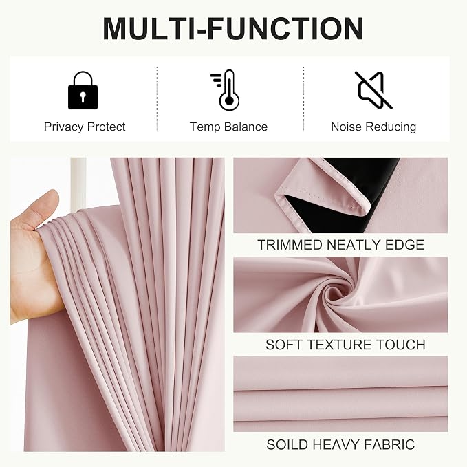 NICETOWN 100% Blackout Pink Curtains 90 inch Long - Image 7