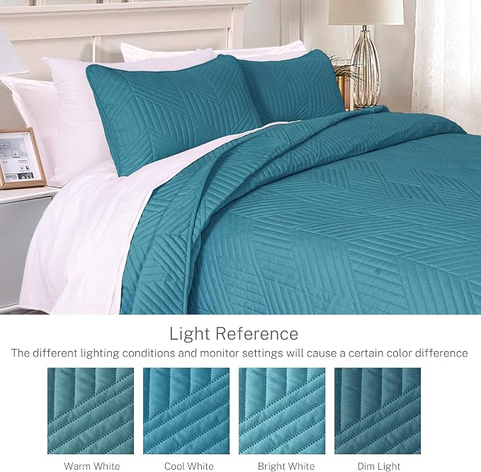Exclusivo Mezcla California King Quilt Bedding Set, Teal | Lightweight - Image 3
