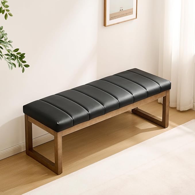 52.7" Bedroom Bench for End of Bed, Faux Leather Entryway Bench | Modern - Image 8