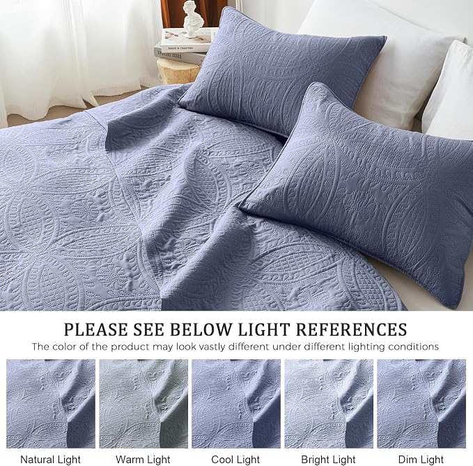 akkialla 118"x106" Bluish Grey California King Quilt Set, Oversized - Image 5
