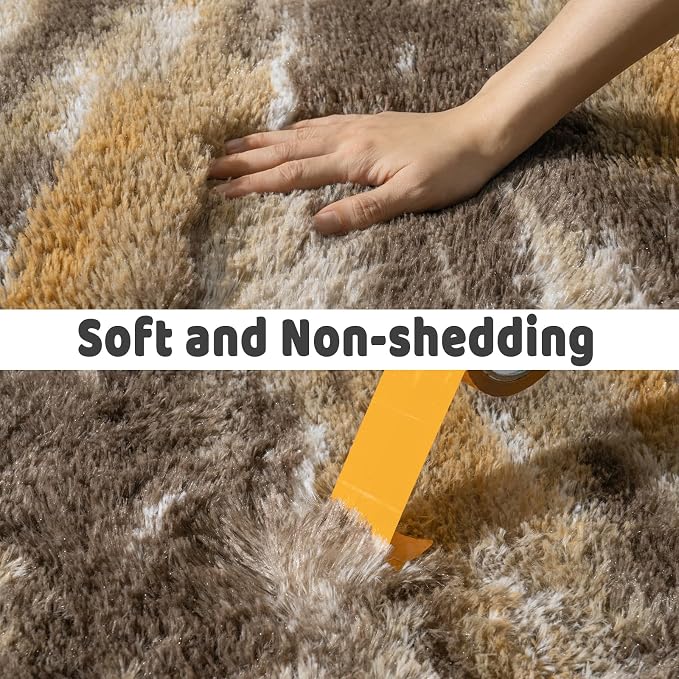 Soft Runner Rugs for Bedroom Hallways, 2x5 Abstract Brown Fluffy Shag Throw - Image 5