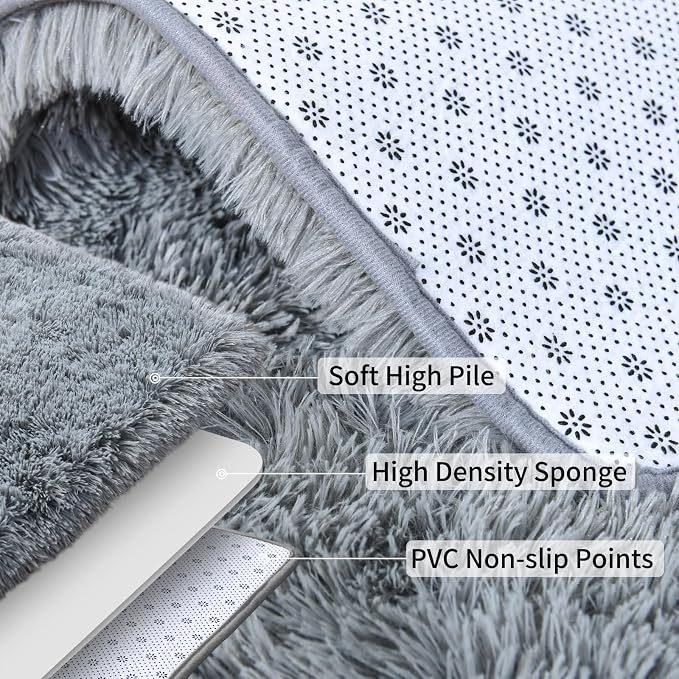Soft Runner Rugs for Bedroom Hallways, 2 Packs 2x6 Grey Fluffy Shag Throw Area - Image 5
