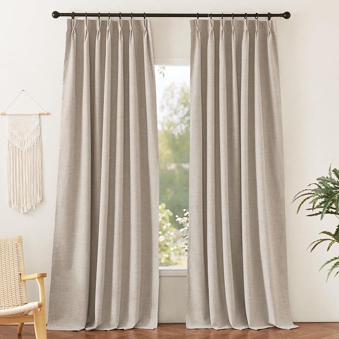 RYB HOME Pinch Pleated Full Blackout Curtains Linen Blended Window Curtains 96 by RYBHOME
