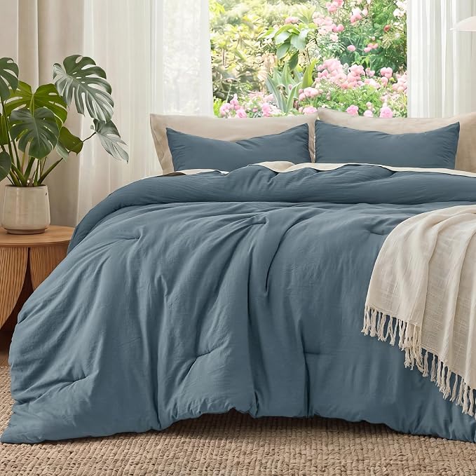 Bedsure Super King Comforter Set, Slate Blue Soft Prewashed Bedding - Image 2