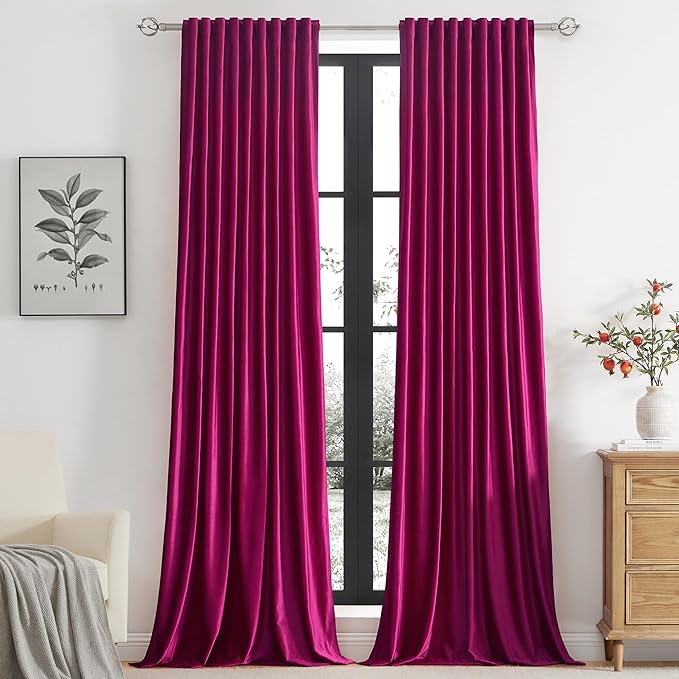 PRIMROSE Hot Pink Velvet Curtains 102 inch Long by PRIMROSE