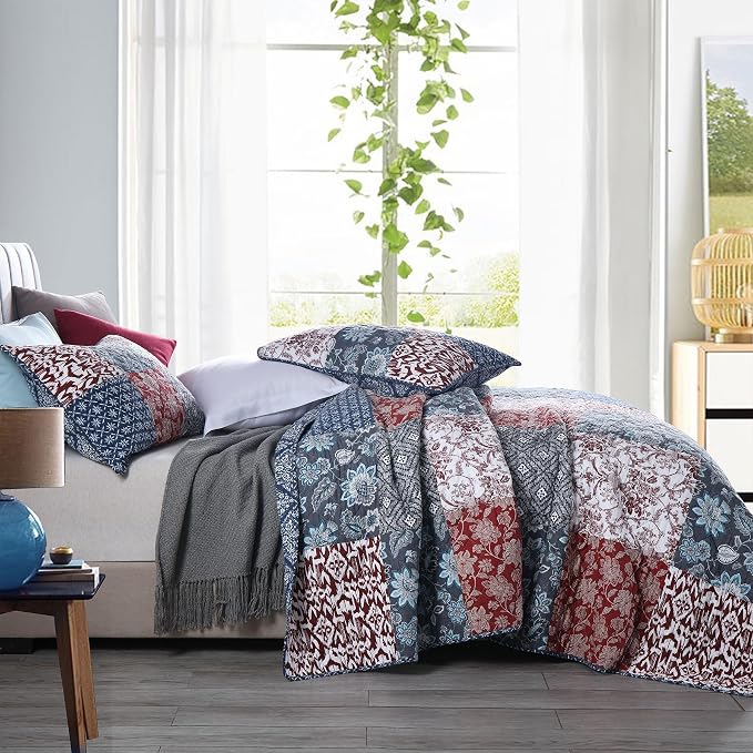 Secgo King Size Comforter Set- 100% Cotton Quilt King Size Set, Burgundy - Image 6
