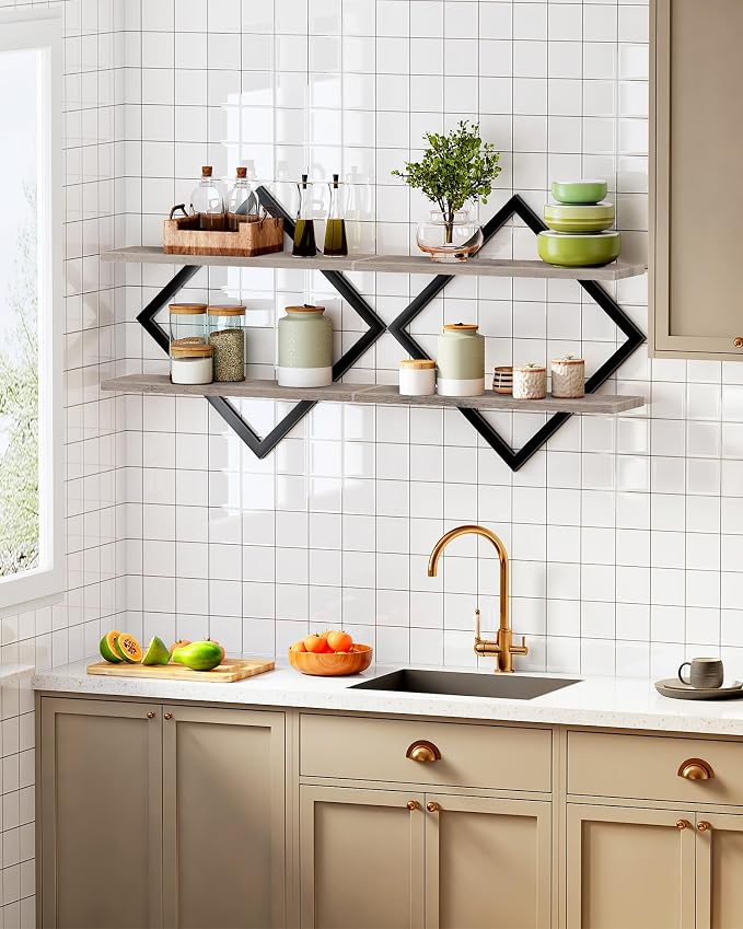 Floating Shelves for Wall, 2-Tier Hanging Shelves, for Living Room, Greige - Image 7