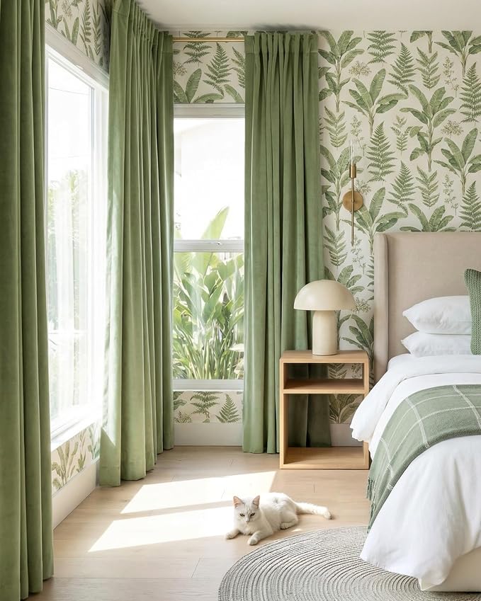 Back Tab Sage Green Velvet Blackout Curtains 108 inches, 2 Panels | Thermal - Image 7