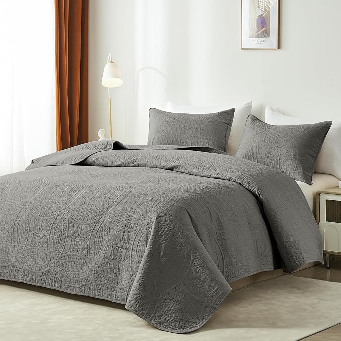 akkialla Dark Grey King/Cal King Quilt Set, Ultrasonic Lightweight Bedspread - Image 2