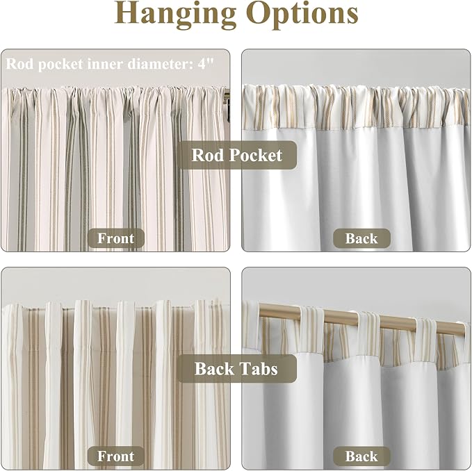 ZJDECOR 84 Inches Beige Striped Full Blackout Curtains - Image 4