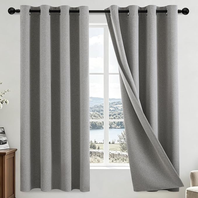 COSVIYA 100% Blackout Dove Grey Linen Curtains & Drapes 63 Inch Length | Light by COSVIYA