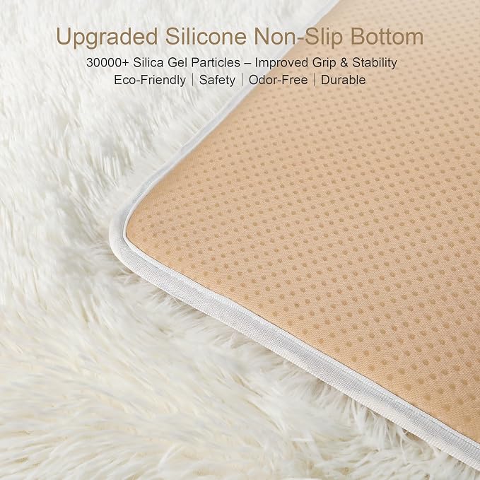 KICHOWUA 4x6 Thick Cream White Fluffy Shag Plush Washable Rug - Image 4