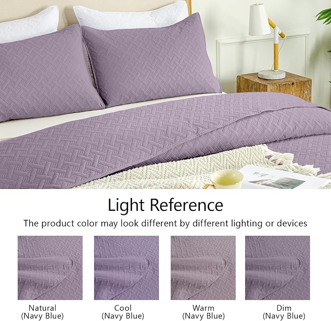 FLYMME Quilts Queen Size, Lightweight Grayish Purple Bedspreads, Basket Weave - Image 5