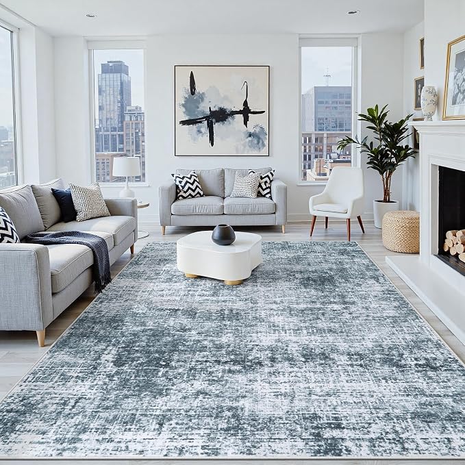 10x12 Area Rug for Living Room Bedroom: Non-Slip Modern Light Slate Blue | by Oriannal