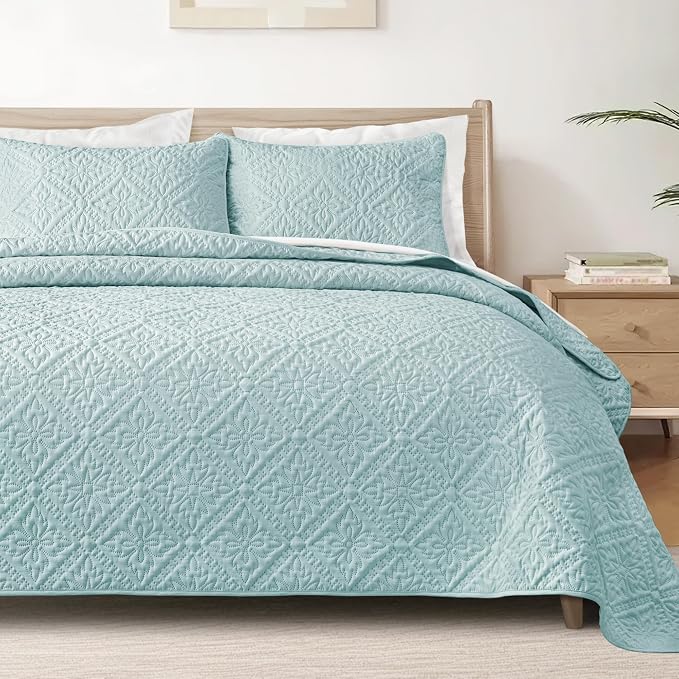 Exclusivo Mezcla King Quilt Set, Aqua Blue | Lightweight Soft Bedspreads by ExclusivoMezcla