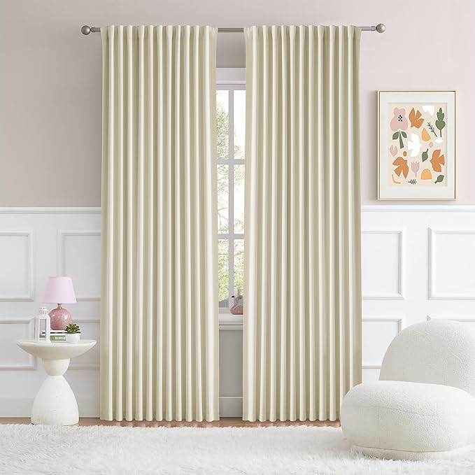 Cream Beige Curtains 84 Inch Length by DUALIFE