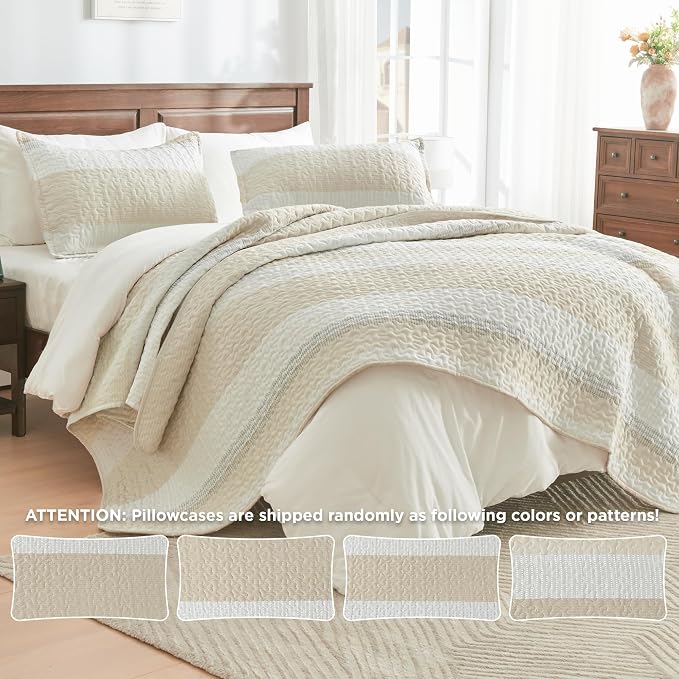 California King Quilt Set Beige, 3 Pieces Bedspreads | Ultra Soft Lightweight - Image 4