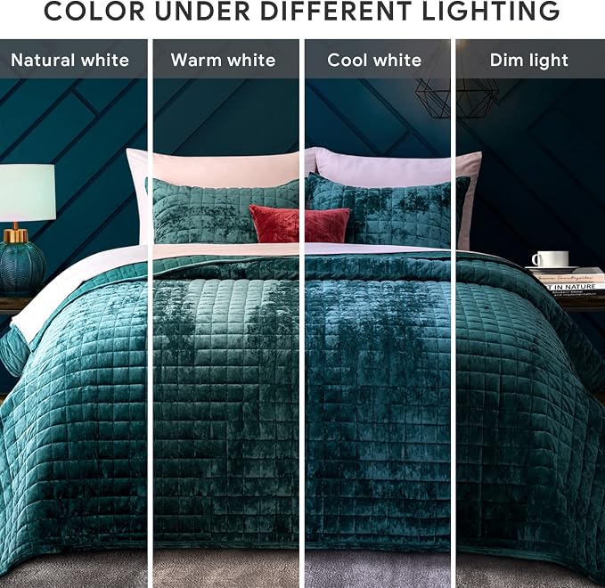 RECYCO Channel Box Stitch Velvet Quilt Set, King Size, Teal | Ultra Soft - Image 8