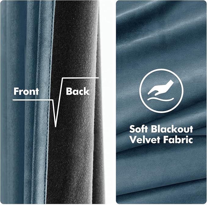 MIULEE Velvet Curtains Dark Slate Blue 52 x 84 Inch Length Set of 2 | Grommet - Image 3