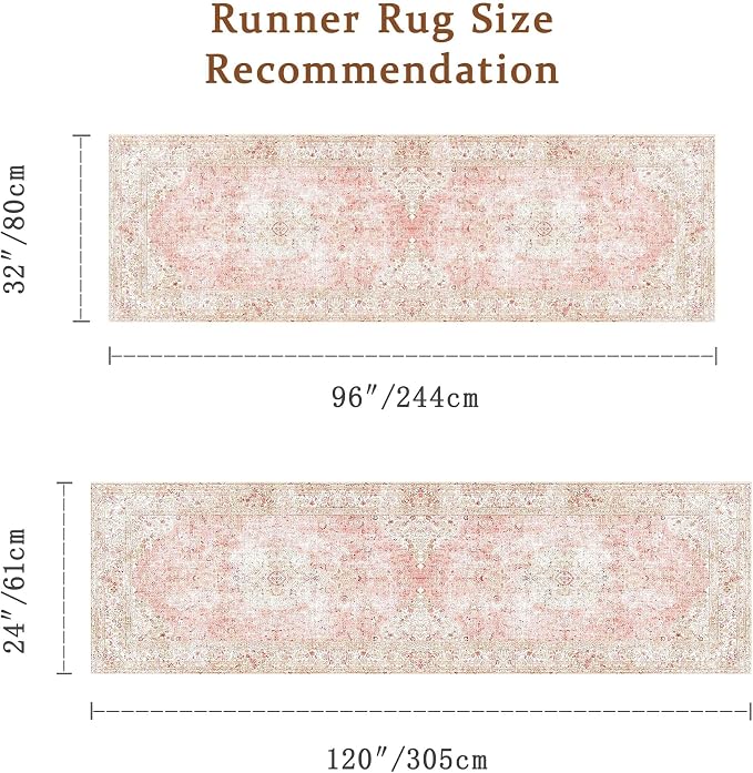 Latte&Fog Hallway Runner Rug 2x10 Non Slip Washable Pink Rugs - Image 2