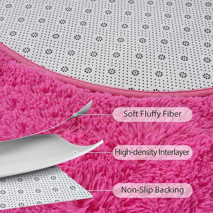 Goideal Fluffy Bedroom Rug, Small Oval Area Rugs, Hot Pink Shag Bedside Carpet - Image 6
